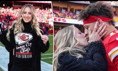 Pregnant Brittany Mahomes flaunts baby bump, packs on PDA with husband Patrick at Chiefs vs. Raiders game